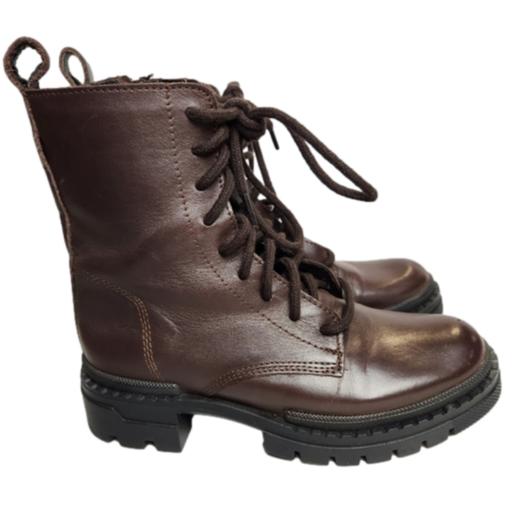 Size 6.5 Platform boot Leather Chunky combat boot Brown color STEVE MADDEN - Picture 5 of 15